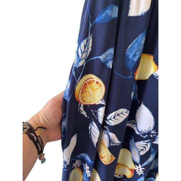 Soma Womens Navy Lemon Print Sleeveless Knit Maxi Dress With Side Pockets  L - Picture 14 of 14